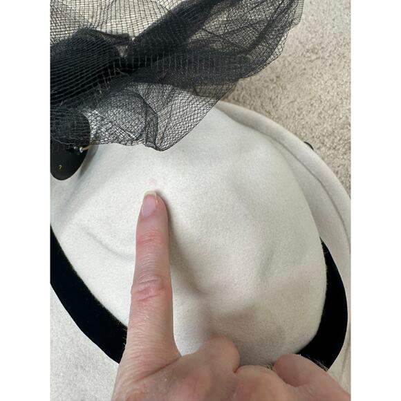 Betmar Hat Ivory Cream & Black Velvet Tulle & Brooch Vintage Wool Dress Fancy main image 9